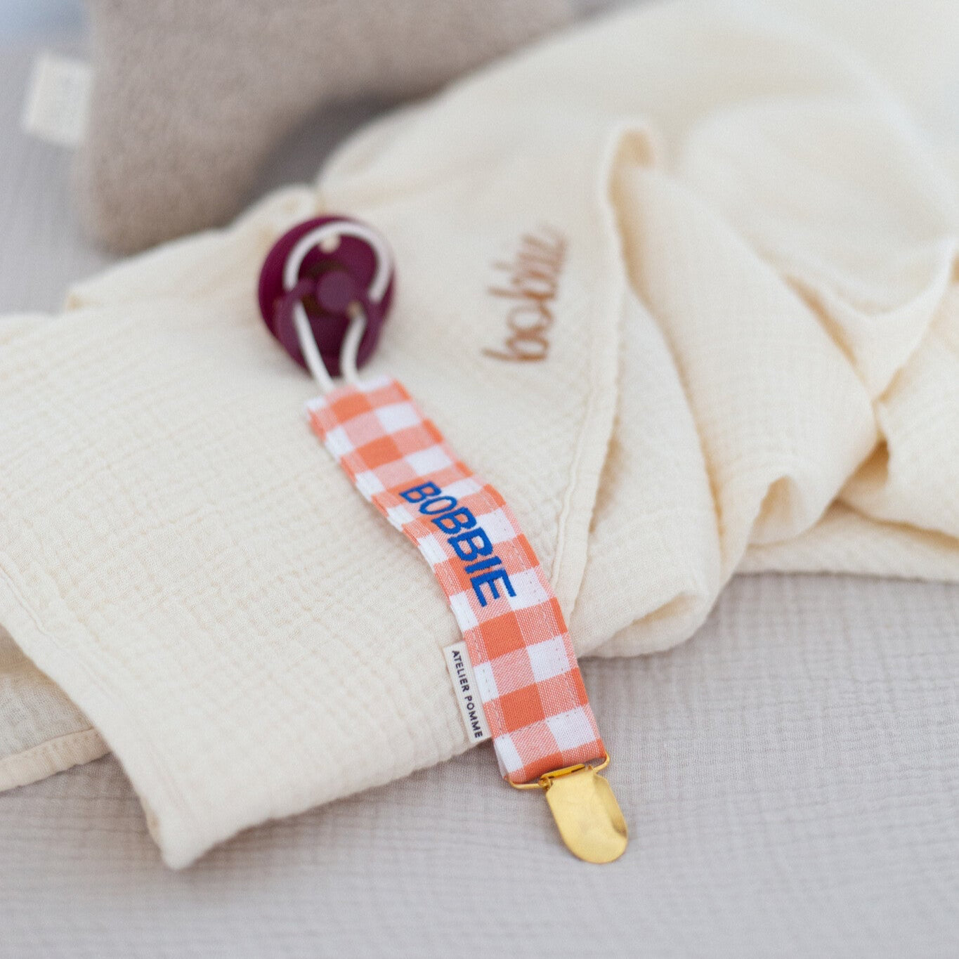 PACIFIER CORD CHECKED | OOPSY ORANGE