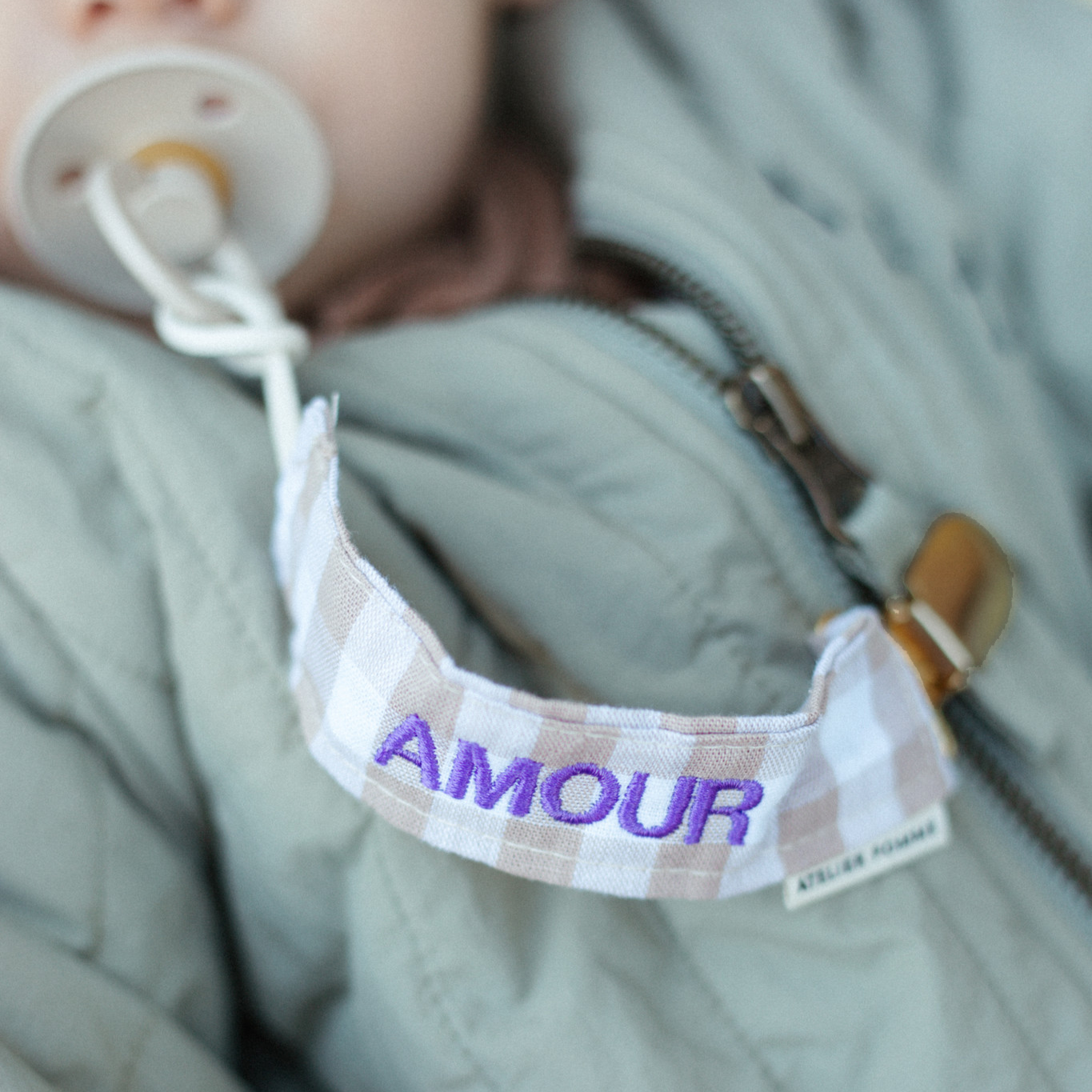 PACIFIER CORD CHECKED | BONJOUR BEIGE