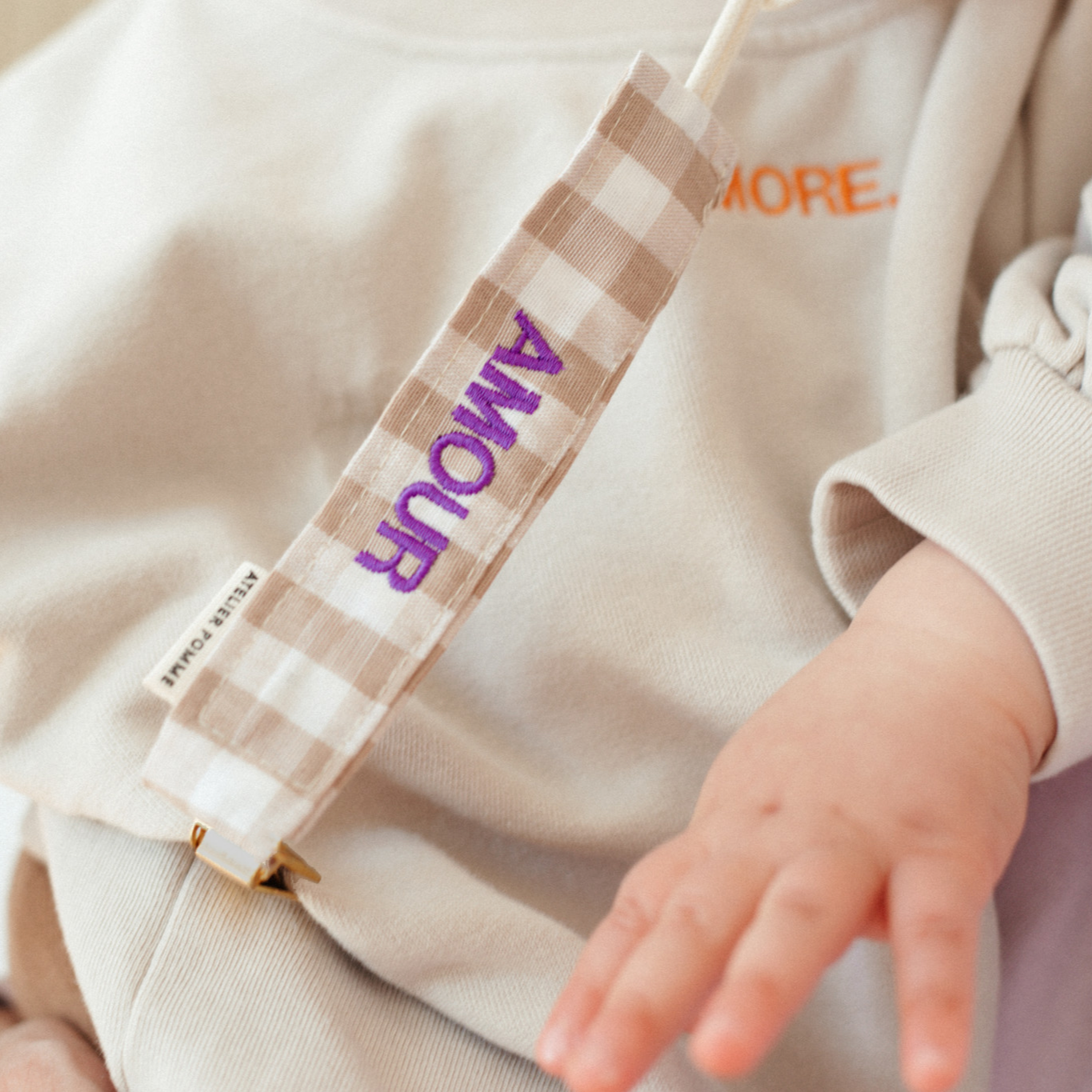 PACIFIER CORD CHECKED | BONJOUR BEIGE