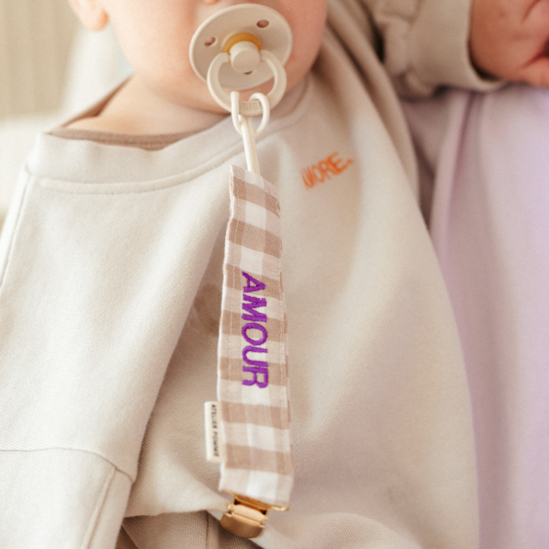 PACIFIER CORD CHECKED | BONJOUR BEIGE