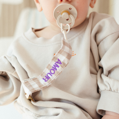 PACIFIER CORD CHECKED | BONJOUR BEIGE